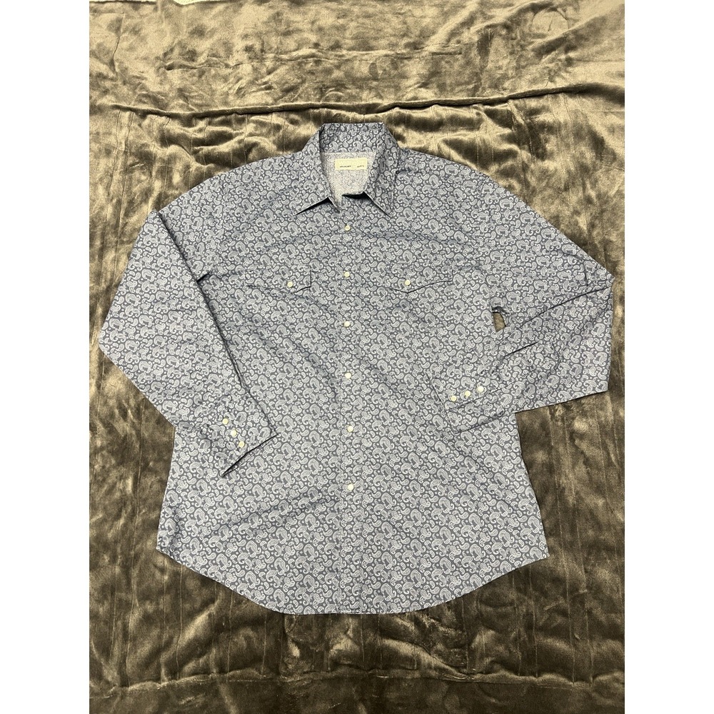 Wrangler Men's Large Blue Paisley Western Shirt Pearl Snap Long Sleeve Cowboy - Picture 3 of 9